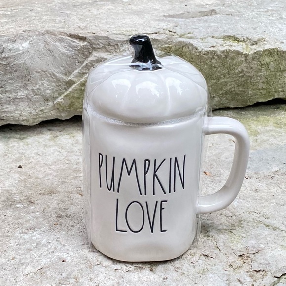 Rae Dunn PUMPKIN LOVE Mug with Pumpkin Topper - Picture 1 of 4